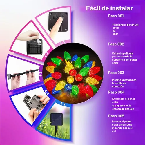 Vista 9 de ITICdecor C7 - Guirnalda de luces solares de fresa de 31 pies, 50 luces LED