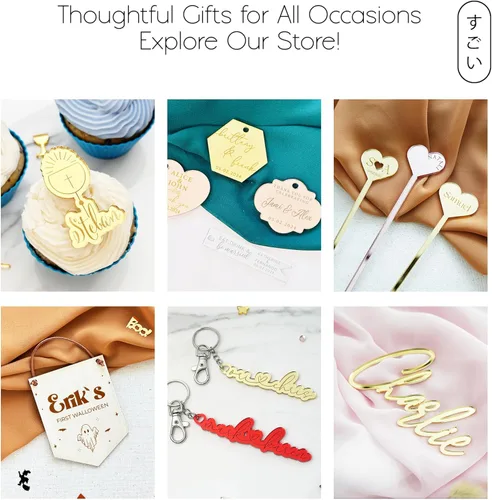 Vista 8 de Decoración acrílica personalizada para tarta, 1 unidad, dorado, oro rosa, negro, plata, 8 pulgadas, estilo moderno, nombre y mensaje
