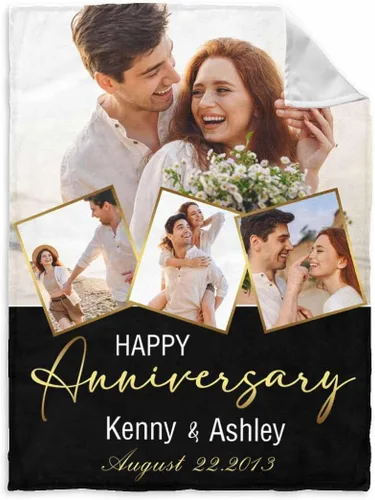 Vista 23 de InterestPrint Manta de fotos personalizada para pareja, novio, novia, manta personalizada de 6 fotos, manta personalizada de aniversario y boda