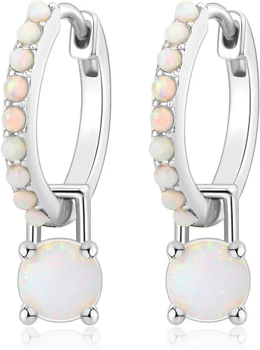 Vista 2 de Aretes de aro de plata de ley chapada en rodio para mujer, mes de nacimiento, aretes únicos de plata esterlina chapada en rodio para mujer