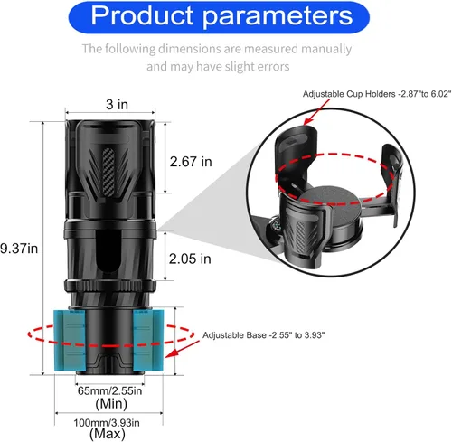 Vista 4 de Expansor multifuncional de portavasos 2 en 1 para automóvil, extensor de soporte de doble taza con base ajustable, se adapta a Yeti, Hydro Flask