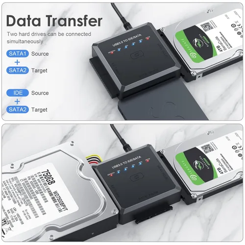 Vista 5 de Convertidor de lector de disco duro Ultra Recuperación, SATA IDE a USB 3.0 Adaptador para 2.5" 3.5" HDD/SSD, USB a SATA/IDE One Touch Clone