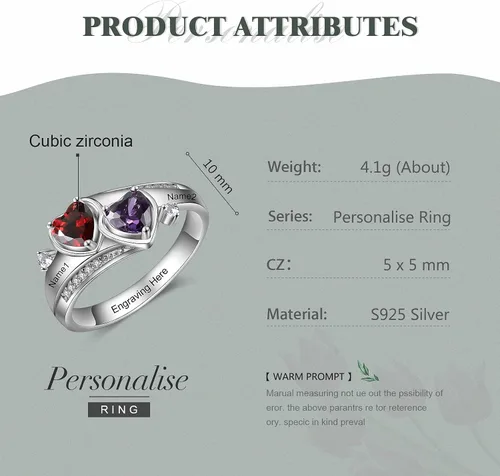 Vista 3 de Anillos de promesa personalizados para ella, anillos de piedra natal con nombre personalizado para mujeres, anillos de madre e hija para mamá