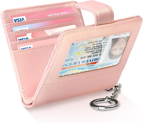 Vista 18 de FurArt Cartera plegable para mujer con 9 ranuras, bloqueo RFID, ventana de identificación, cartera compacta con llavero