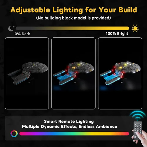 Vista 3 de Kyglaring Kit de luz LED compatible con bloques de construcción Lego U.S.S. Enterprise NCC-1701-D 10356, control remoto actualizado, solo luces