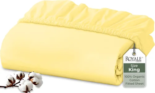 Vista 18 de Royale Linens Sábana bajera ajustable de 100% algodón orgánico - Tejido de percal - Sábanas bajeras de bolsillo profundo súper suaves - Sábana