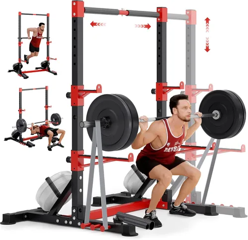 Vista 8 de YOLEO Smith Machine & Squat Rack Combo, Multi-Functional Power Racks with Adjustable Width & Pull-Up Bar, Cable Crossover Power Cage, Independent