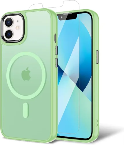 Vista 112 de Funda para iPhone 11 con protector de pantalla, compatible con MagSafe, ultra delgada, translúcida, mate, a prueba de golpes, color negro
