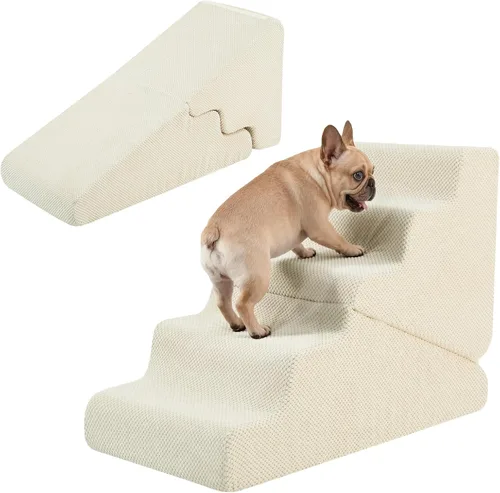 Vista 17 de Rampa para perros para cama, escaleras extra anchas de 20 Beige