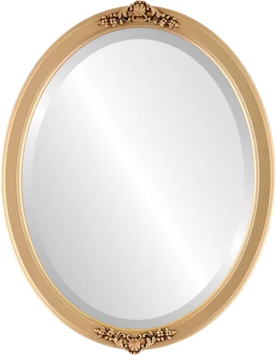Vista 22 de Espejo de pared biselado ovalado para decoración del hogar, estilo Athena, negro plateado, dimensiones exteriores de 14 x 18 pulgadas