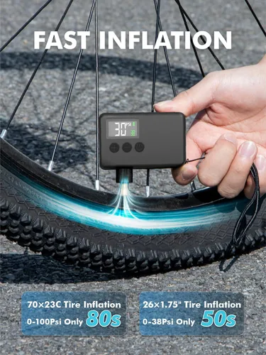 Vista 3 de GPUTEK Mini bomba eléctrica de bicicleta para válvulas Presta y Schrader Negro