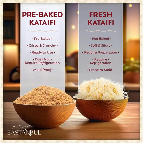 Vista 8 de Eastanbul Kataifi horneado y rallado para chocolate de Dubai, masa de pastelería Kadayif para pudín de leche, gránulos tostados Katifi Muhallebi