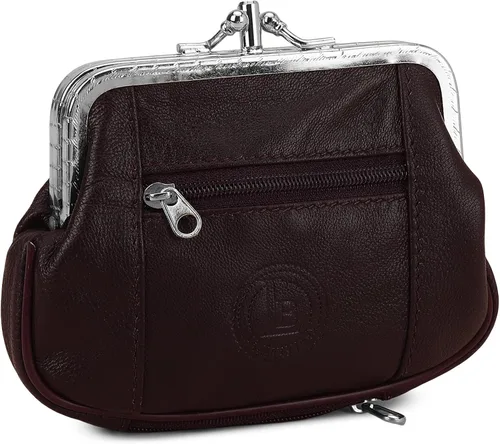 Vista 14 de Leatherboss - Cartera de piel auténtica con doble marco y bolsillo con cremallera