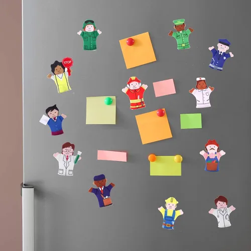 Vista 7 de Imán Happy Helpers People - Juego de juguetes para nevera, tabla y refrigerador, tela suave, 12 piezas, variedad de personajes de personas