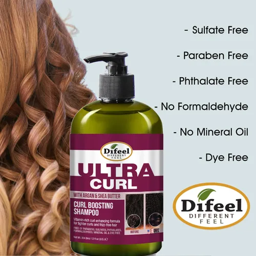 Vista 6 de Difeel Ultra Curl con Argán y Manteca de Karité - Champú para aumentar los rizos de 12 onzas, champú sin sulfato hecho con ingredientes naturales