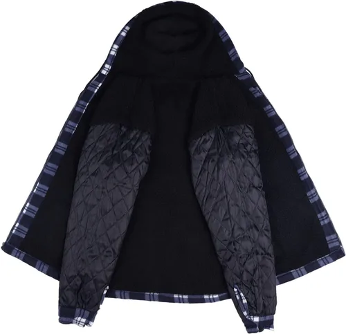 Vista 6 de Chaqueta de franela a cuadros para hombre, de felpa con capucha, sherpa con cremallera, pesada y gruesa, cálida para invierno