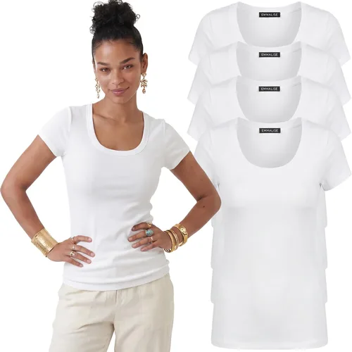 Vista 102 de Emmalise - Camiseta de manga corta para mujer, cuello redondo, estilo básico, pack de valor, tallas junior y grandes