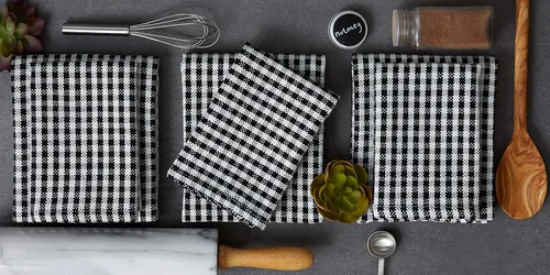 Vista 4 de DII French Check Kitchen Collection - Juego de 6 paños decorativos de algodón de gran tamaño, color negro, 6 piezas