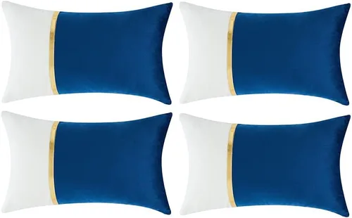 Vista 11 de Fancy Homi Paquete de 4 fundas de almohada decorativas para sala de estar, sofá cama, retazos de terciopelo con cuero dorado, decoración moderna