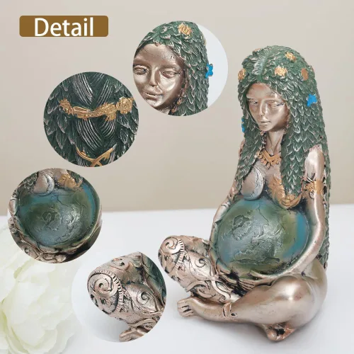 Vista 2 de SHOWFEICAT Estatua de diosa, estatua de Gaia, madre, tierra, naturaleza, luna, estatuas de resina, figura espiritual de bruja, decoración del hogar