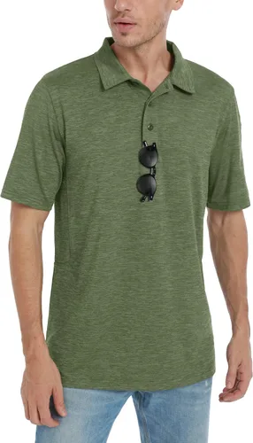 Vista 2 de CRYSULLY Polo de golf para hombre, manga corta, militar, con 3 botones, para exteriores