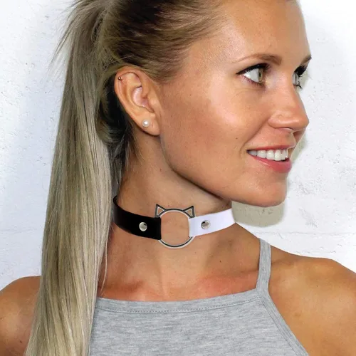 Vista 4 de Gargantilla de cuero ajustable suave PU gato punk gargantilla para mujeres niñas, Cuero, Aleación.
