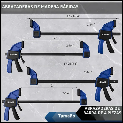 Vista 3 de Abrazaderas de Barra para Carpintería, Juego de 4 Abrazaderas de Madera de 12 Pulgadas de Uso Ligero para una Mano, Abrazaderas de Agarre