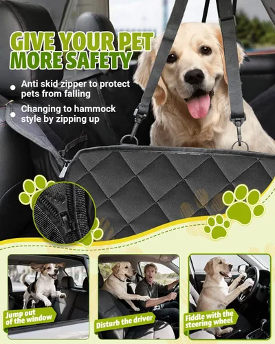 Vista 5 de Funda de asiento de coche para perros, funda de asiento para perros 600D resistente y duradera para asiento trasero, hamaca para perros 100%