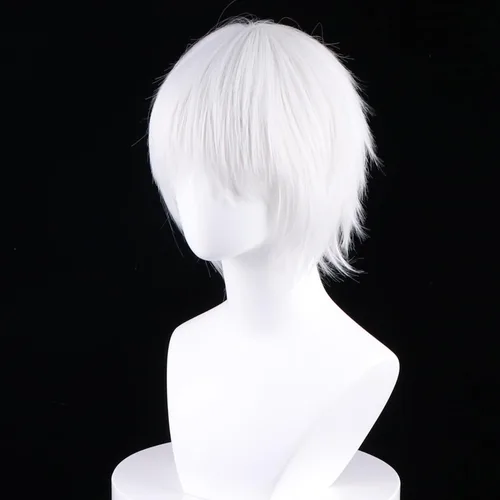 Vista 28 de Peluca corta de pelo sintético para hombre, color naranja