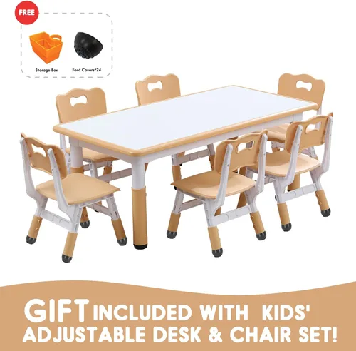 Vista 4 de Juego de mesa y silla para niños, altura ajustable, juego de mesa y silla para niños pequeños y 6 sillas con escritorio a prueba de grafiti, patas