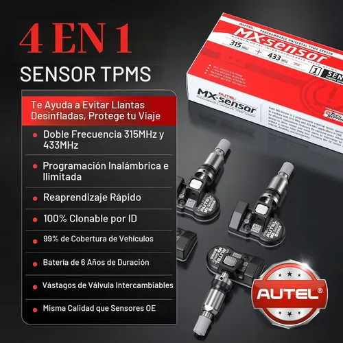 Vista 2 de Autel MX-Sensor 2 en 1 (315 MHz + 433 MHz) (Press-in) Sensores programables TPMS 100% clonables para sistema de monitoreo de presión de neumáticos
