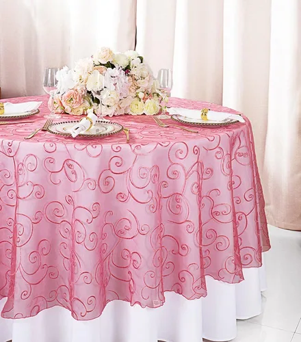 Vista 24 de Manteles de organza bordados redondos de 90 pulgadas, manteles de organza para bodas, fiestas, banquetes, eventos, color verde manzana