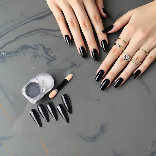 Vista 2 de Polvo de uñas cromado, efecto espejo metálico, polvo de uñas, arte de uñas, polvo de espejo negro cromado, brillante, ultra fino, pigmento