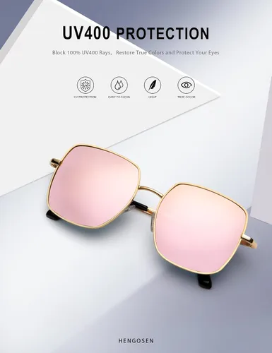 Vista 4 de HENGOSEN Square Sunglasses for Women and Men, Oversized Sun Glasses with 100% UV Protection