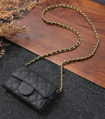 Vista 8 de Kit de conversión de tarjetero para billetera pequeña con solapa y correa de cadena, cartera pequeña clásica en cadena, kit convertidor cruzado