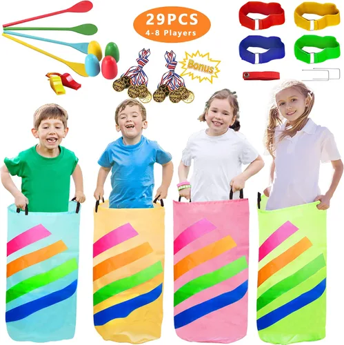 Vista 8 de 28 bolsas de carreras de sacos de papas, carreras de huevos y cucharas, juegos de carnaval, bandas de carreras de relevo de 3 patas, juegos al aire