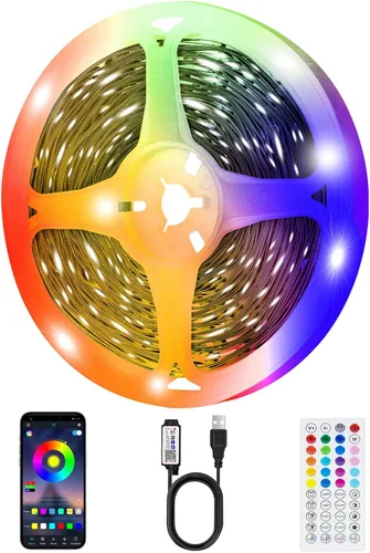 Vista 11 de Tiras de Luces LED, 50 pies RGB Inteligente con Sincronización Musical Bluetooth App y Control Remoto, Luces LED Alimentadas por USB para TV