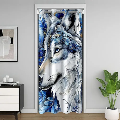 Vista 35 de Manfei Bonita cortina de puerta de gato negro Kawaii para puerta de armario, cortinas opacas con temática de animales estrellados, cortina opaca