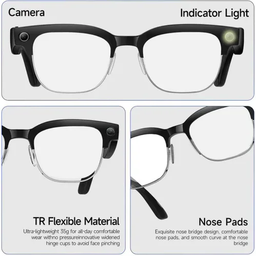 Vista 8 de Yowow BIT Lentes de cámara inteligente AI con cámara HD de 8 MP, fotos 4K y video 1080P, antivibración, llamadas de música y Bluetooth, traducción
