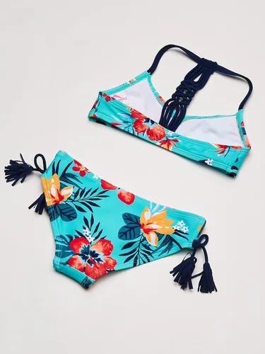 Vista 4 de Kanu Surf Bikini con cuello en V para niñas, traje de baño deportivo de playa de 2 piezas