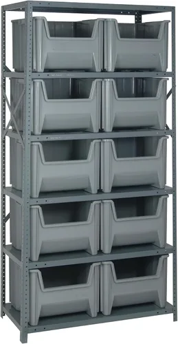 Vista 543 de Quantum QSBU-245BK Heavy Duty Shelving Unit with (7) Shelves and (24) QUS245 Black Bins for Garage Warehouse Storage Distribution 400 lb Load