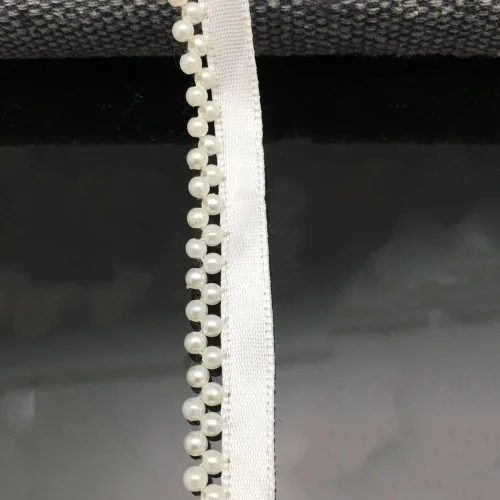 Vista 2 de FQTANJU 5 yardas de cinta de encaje con perlas de imitación y apliques de perlas para flecos para decoración de fiesta de boda, decoración