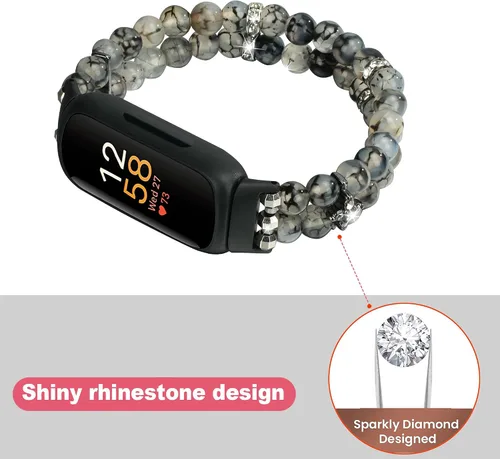 Vista 5 de Pulsera de cuentas compatible con Fitbit Inspire 3 para mujer, cuentas de perlas hechas a mano, banda elástica para reloj Fitbit Inspire 3 Fitness