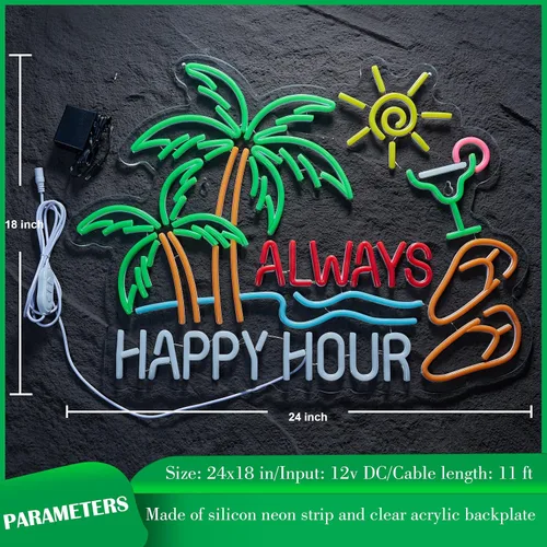 Vista 3 de 24inch Always Happy Hour Tiki Beer Bar Neon Sign for Wall Decor