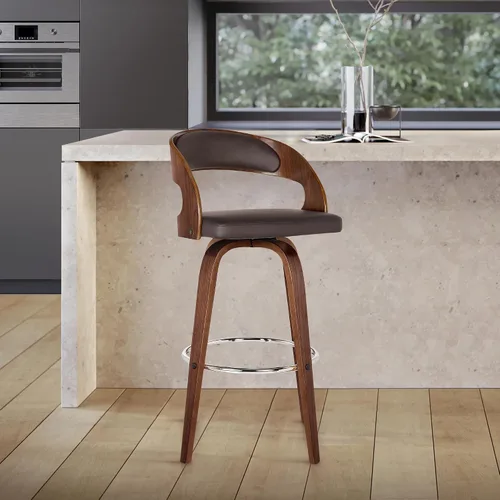 Vista 5 de Armen Living Shelly 26" Altura del Asiento Taburete Giratorio de Bar de Estilo Moderno de Mediados del Siglo para Isla de Cocina y Encimera en Cuero