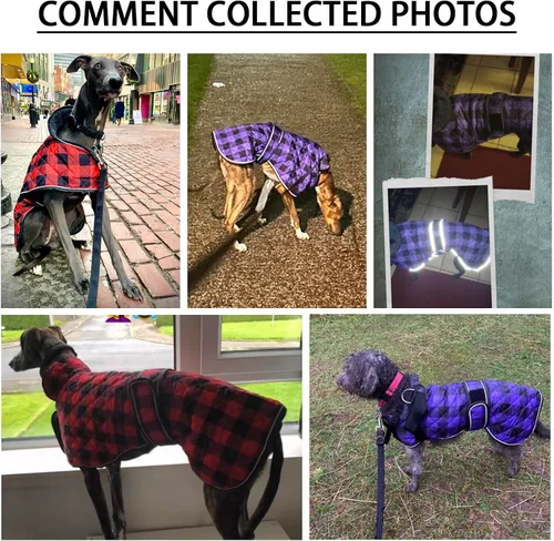 Vista 7 de Geyecete Abrigo impermeable para perro Greyhound Whippet Lurcher con forro polar cálido en el interior, ropa para perros al aire libre con bandas