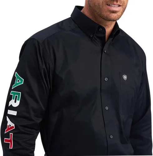 Vista 3 de ARIAT Camisa de sarga con logotipo del equipo para hombre Negro
