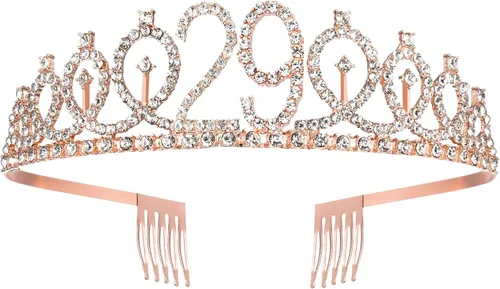 Vista 3 de BRT Bearingshui Fabulosa banda y tiara para mujer, tiara de oro rosa para fiesta de cumpleaños 29