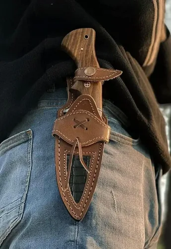 Vista 8 de 10 "hecho a mano forjado de acero de Damasco caza supervivencia desollar bushcraft cuchillo EDC Horizontal llevar vaina