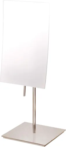 Vista 4 de Marriott Espejo de tocador minimalista de mesa, espejo giratorio con aumento 3X, acabado elegante de níquel cepillado